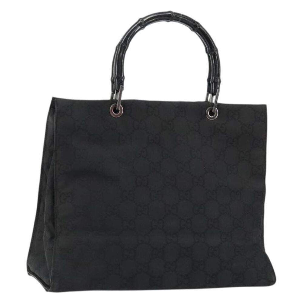 Gucci Vintage Bamboo Handle Tote Gg Canvas Black Canvas Tote Bag Bag